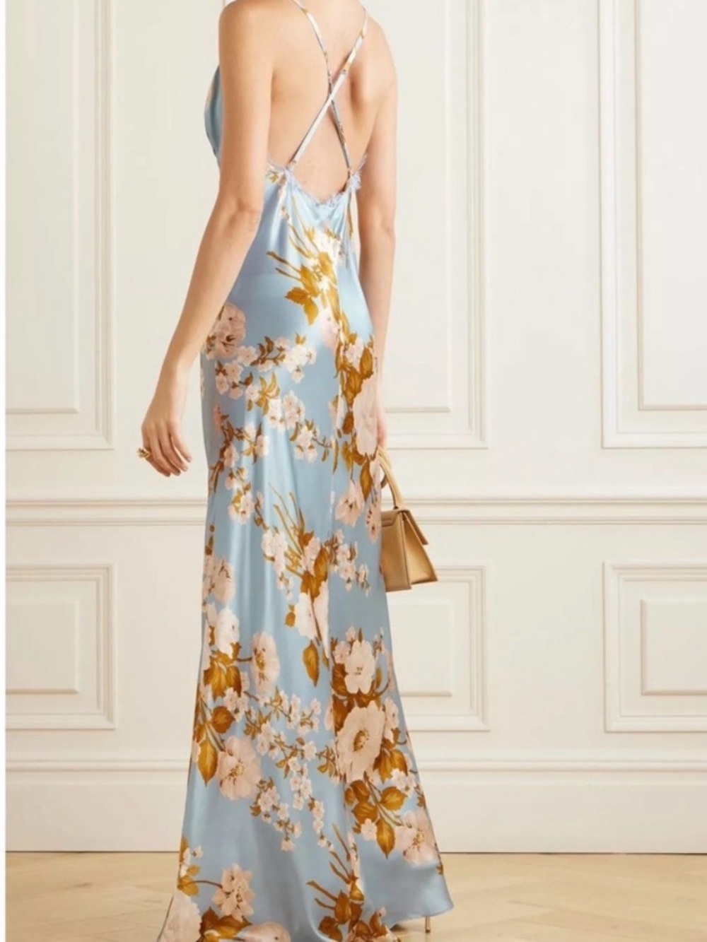 Reformation Light Blue Floral Satin Maxi Slip Dress - Picture 2 of 4